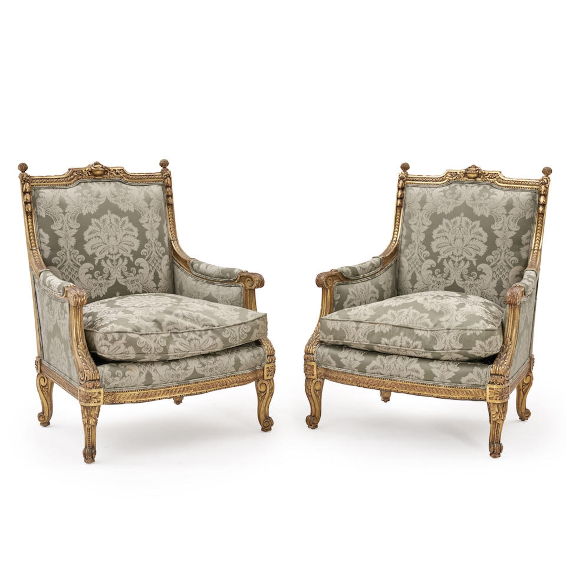 Pair of Louis XVI-style Bergeres, France, 19th century,