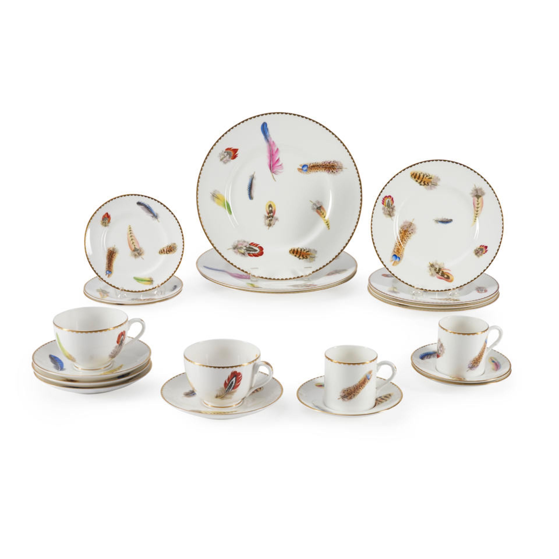 Partial Set of Royal Worcester Bone China Feather Design China, England, c. 1966,