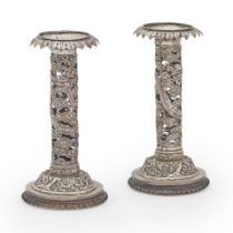 Pair of Chinese Export Silver Candlesticks,
