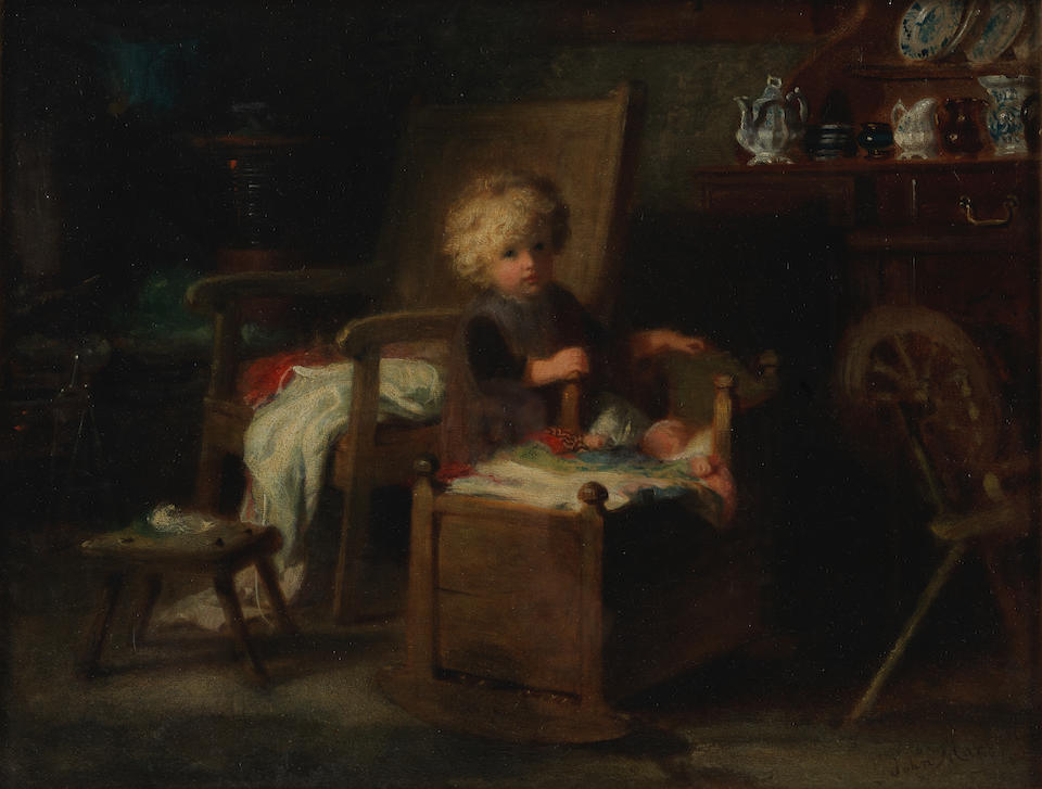 John Morgan, RBA (British, 1823-1886) 'Minding Baby'