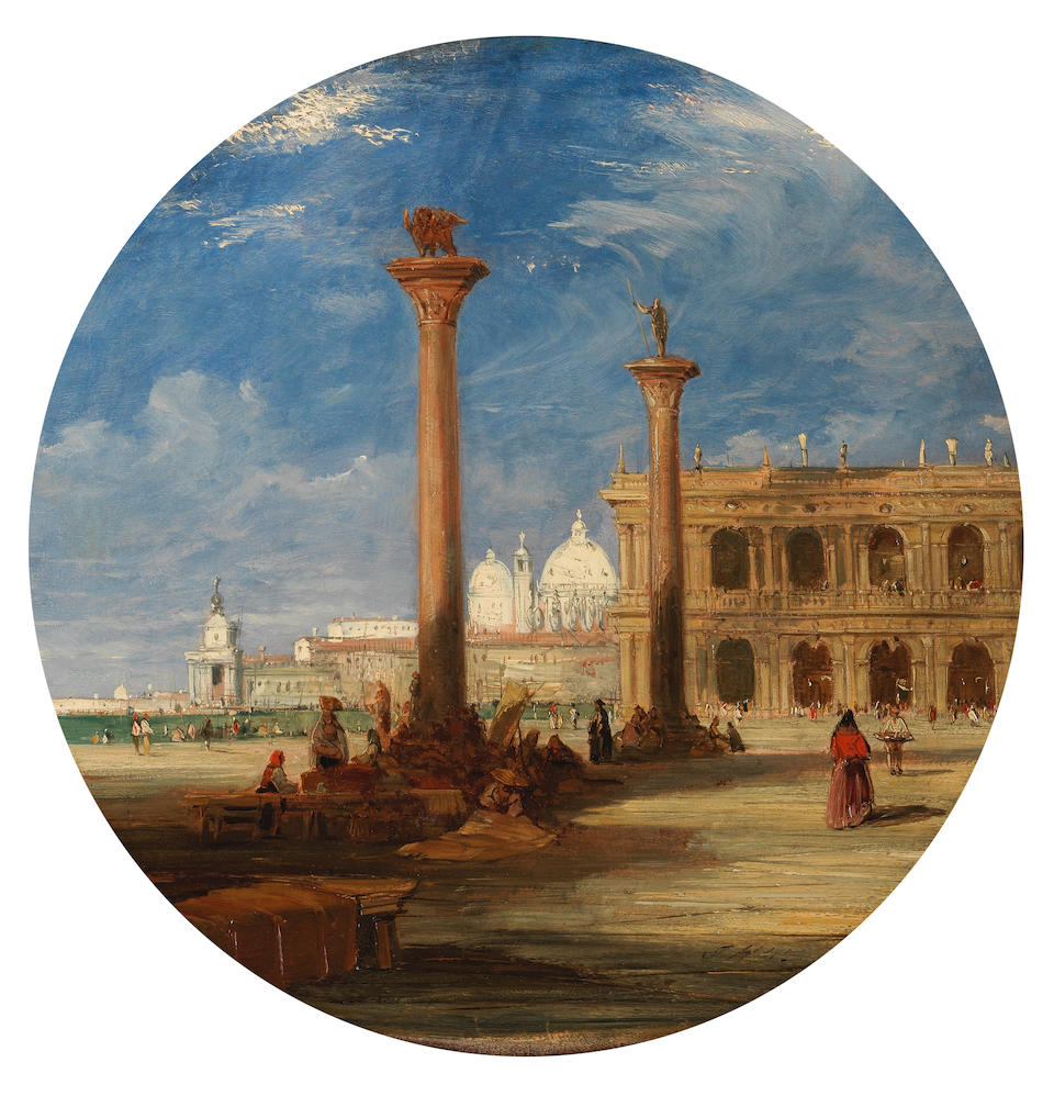 James Holland, RWS (British, 1799-1870) The Dogana from the Piazzetta, Venice tondo 43.3 (17 1/1...