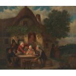 Dutch School, Early 19th Century Figures playing cards before a country inn