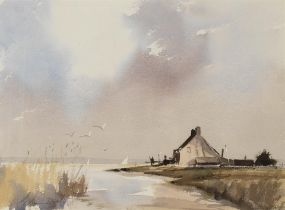 Edward Seago, RWS, RBA (British, 1910-1974) The Broads, at the River Orwell, with sailing boats