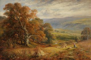 George Turner (British, 1843-1910) 'Harvesting on the Woodside, near Worksworth'