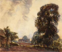 Sir George Clausen, RA, RWS (British, 1852-1944) Landscape with trees (Thunderstorm: Vale of Clwyd)