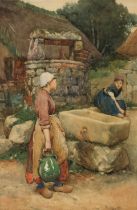 Walter Langley, RI (British, 1852-1922) By the well, Brittany