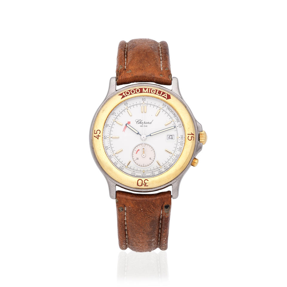Chopard. A stainless steel and gold plated quartz calendar monopusher chronograph wristwatch Cho...