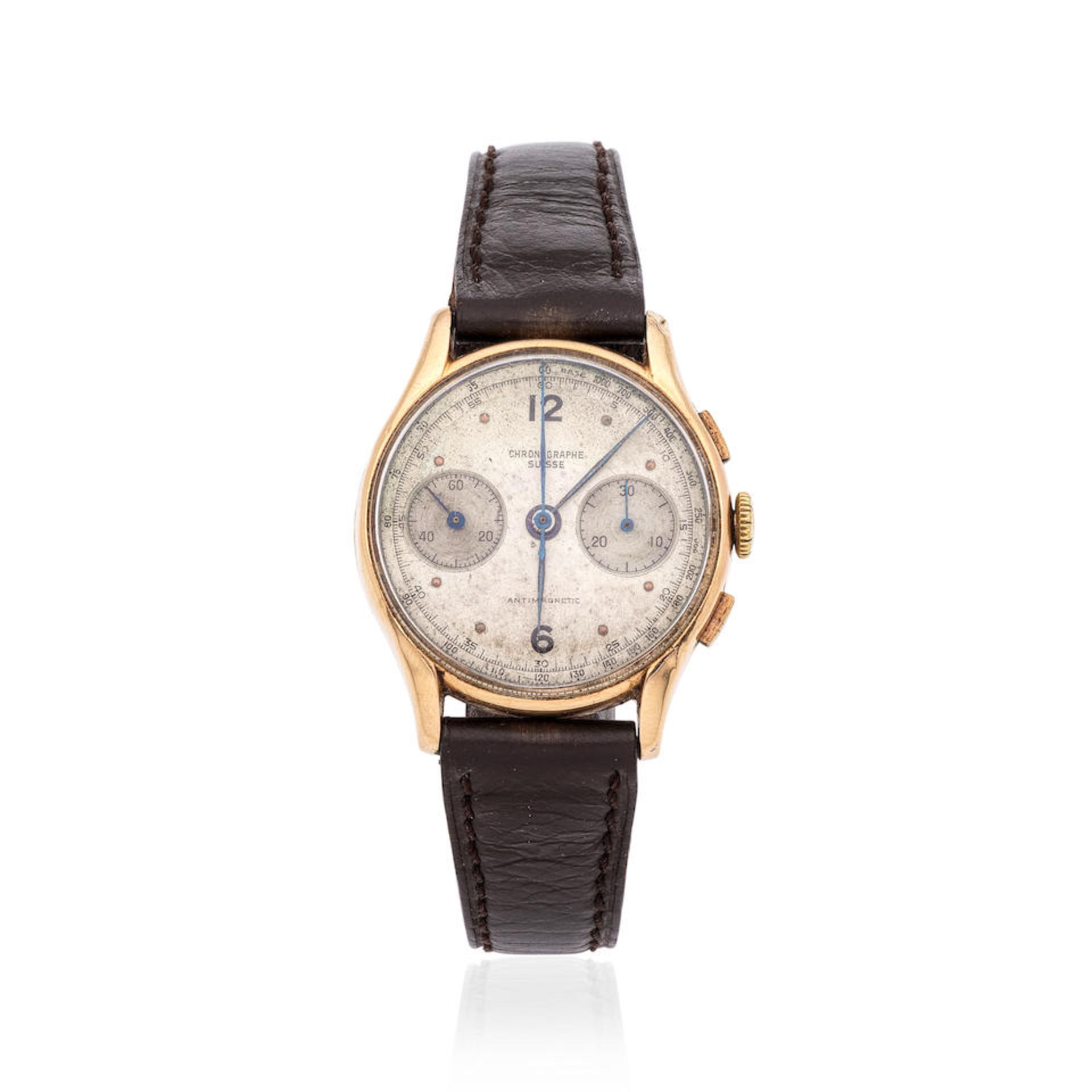 Chronographe Suisse. An 18K gold manual wind chronograph wristwatch Chronographe Suisse. Chronog...