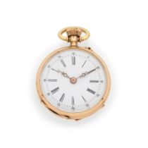 A 14K gold open face keyless wind pocket watch Montre de gousset en or rose 14K (585) à cad...