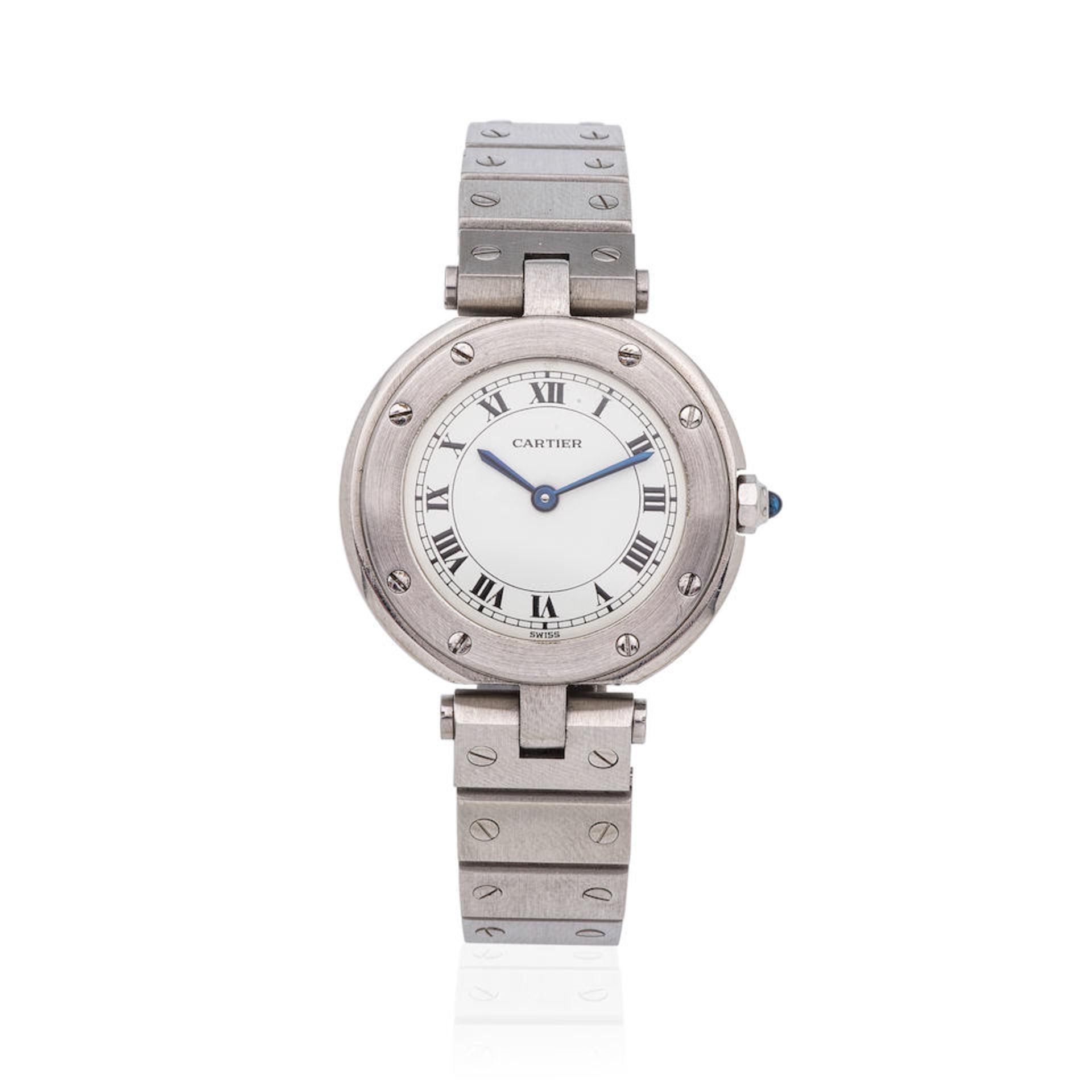 Cartier. A lady's stainless steel quartz bracelet watch Cartier. Montre bracelet de dame en acie...