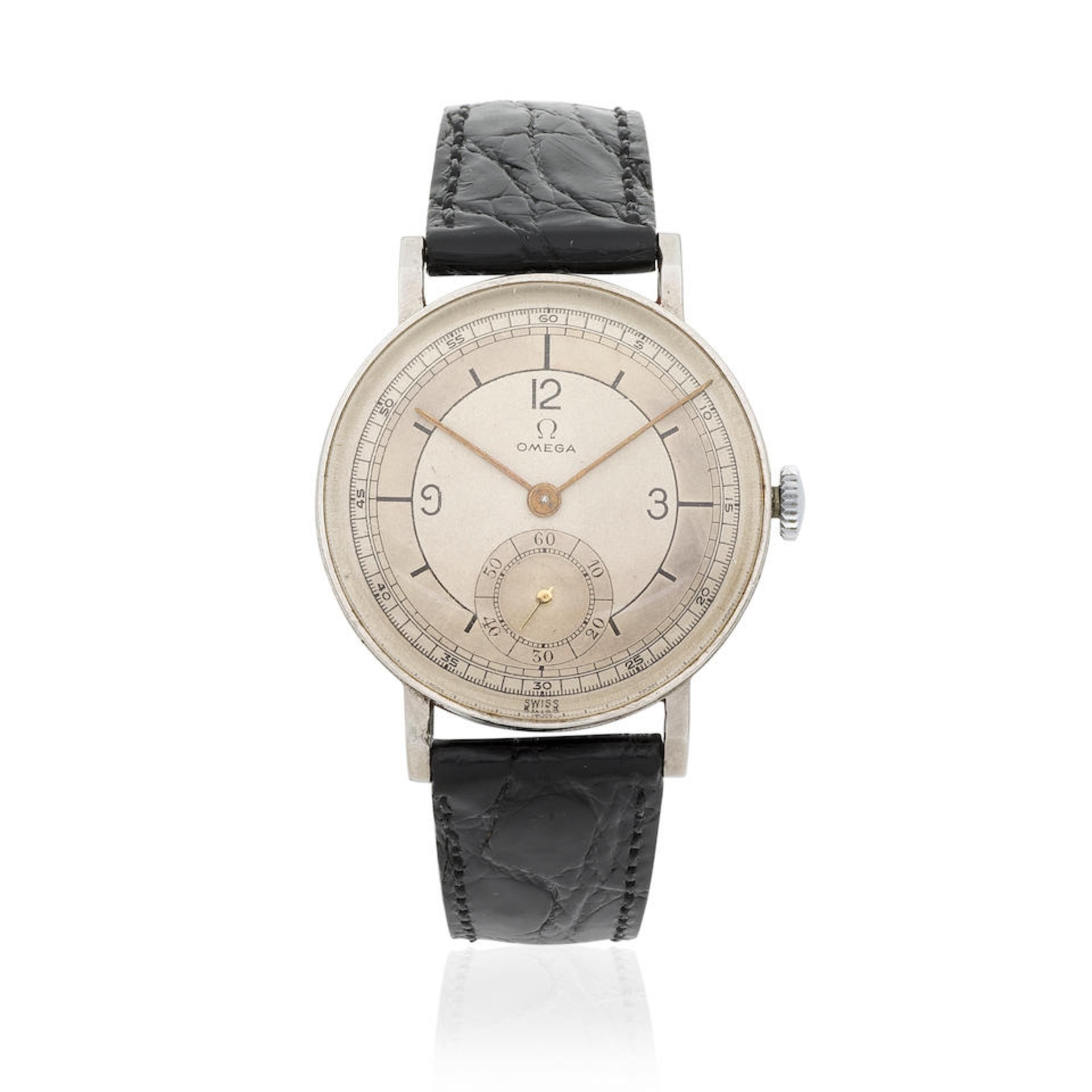 Omega. A stainless steel manual wind wristwatch Omega. Montre bracelet en acier mouvement m&#233...