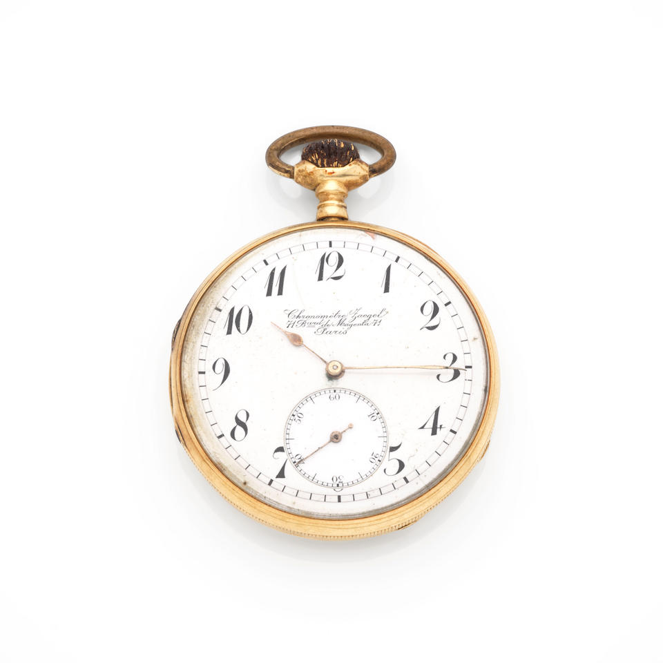 Zaegel. An 18K gold open face keyless wind pocket watch Zaegel. Montre de poche à cadran ou...