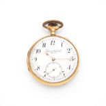 Zaegel. An 18K gold open face keyless wind pocket watch Zaegel. Montre de poche à cadran ou...