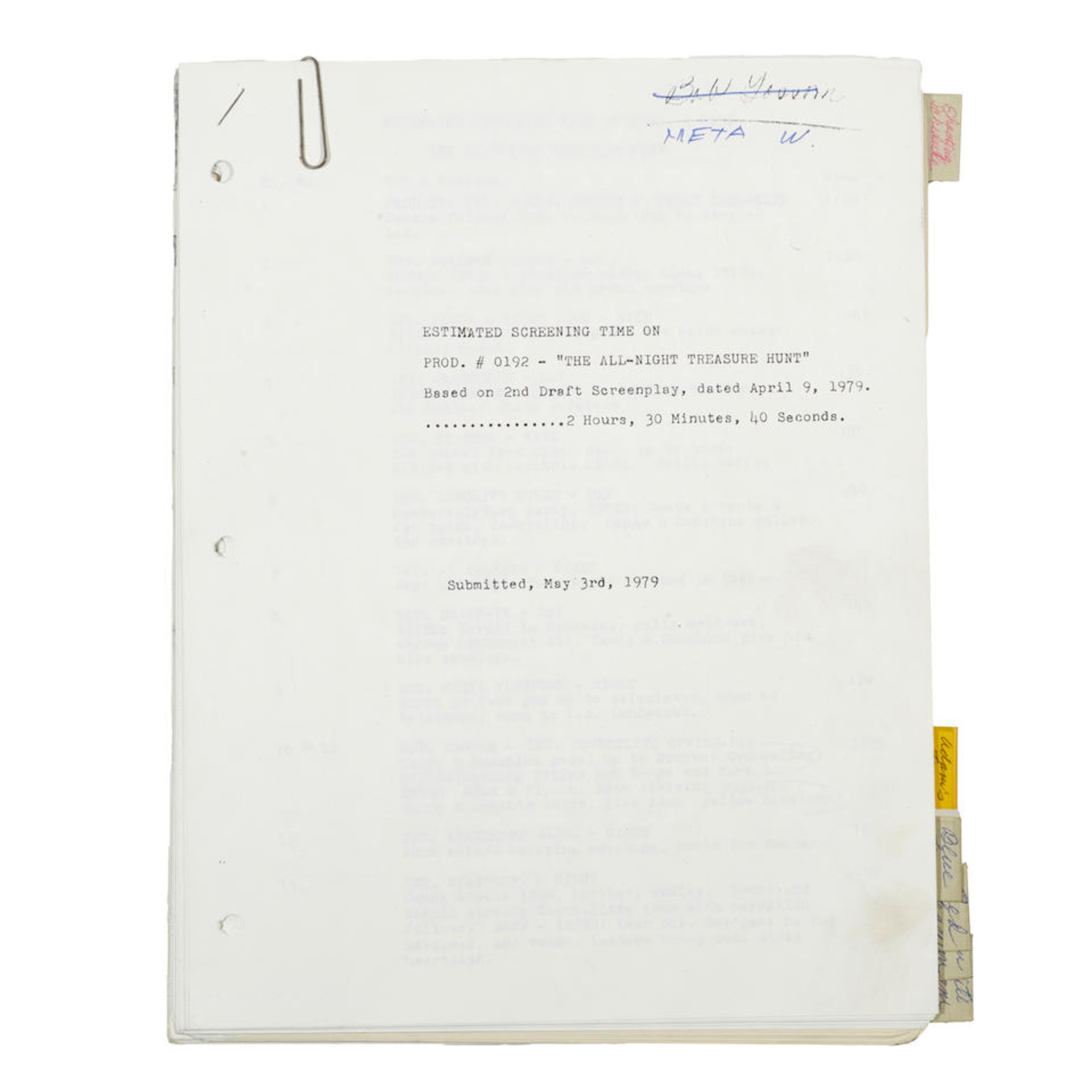 A META CARPENTER WILDE SET OF WORKING SCRIPTS FOR MIDNIGHT MADNESS. WECHTER, DAVID, and MICHAEL ... - Bild 4 aus 6