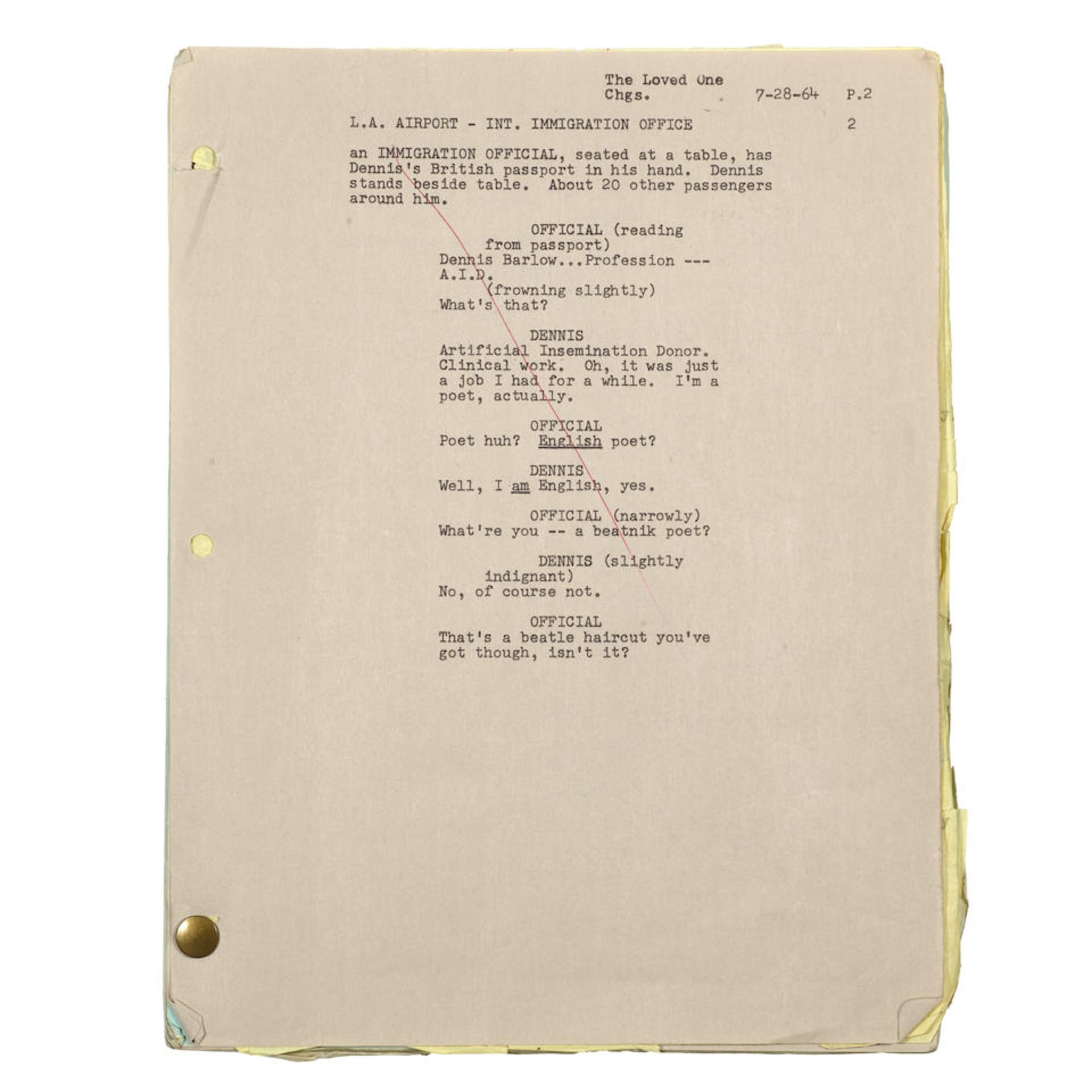 META REBNER'S WORKING SCRIPT OF THE LOVED ONE. Mimeographed Manuscript with Annotations, 'The Lo...