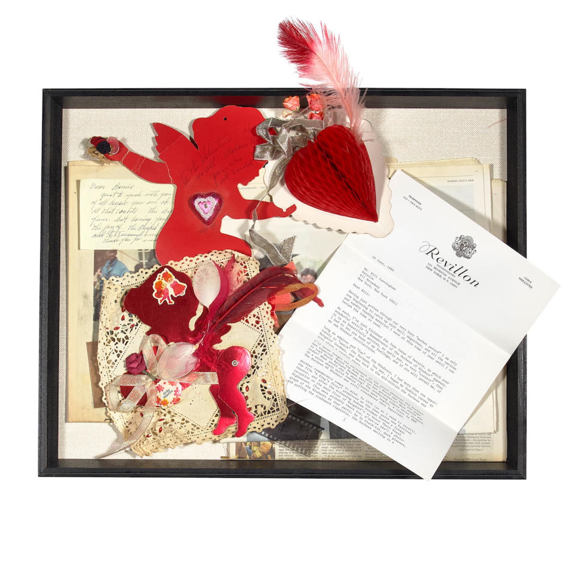 A GROUP OF BILL CUNNINGHAM VALENTINES FOR ANNIE FLANDERS. Three cardboard and lace valentines tr...