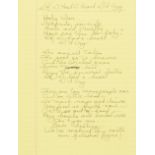 A SET OF JONI MITCHELL LYRICS FOR 'IF I HAD A HEART.' MITCHELL, JONI. BORN 1943. Autograph Man...
