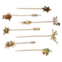 A GROUP OF SEVEN ANTIQUE GOLD STICK PINS