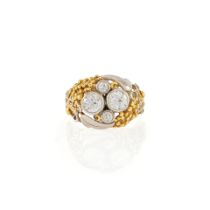 A BOSTON ARTS AND CRAFTS 18K GOLD, PLATINUM, AND DIAMOND RING, POSSIBLY EDWARD OAKES