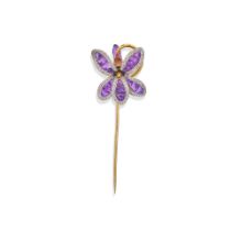 AN ANTIQUE AMETHYST AND DIAMOND STICK PIN, FRANCE