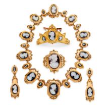 AN ANTIQUE GOLD AND HARDSTONE CAMEO SUITE, FRANCE, CIRCA 1835