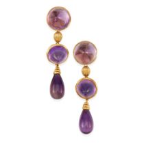 A PAIR OF 18K GOLD AND AMETHYST EARCLIPS