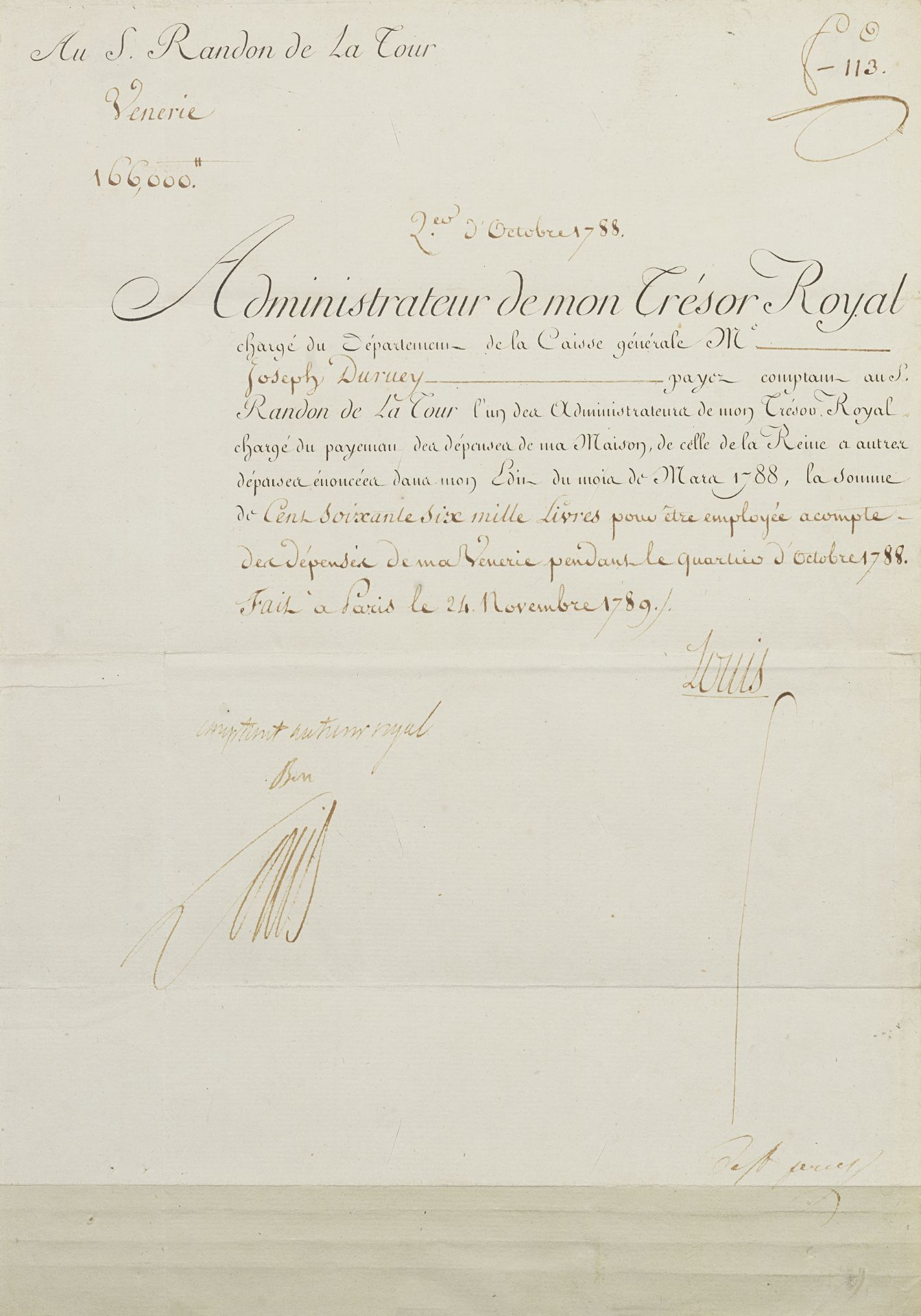 FRENCH REVOLUTION - LOUIS XVI Document signed and subscribed by the King ('Bon Louis'), Paris, 2...