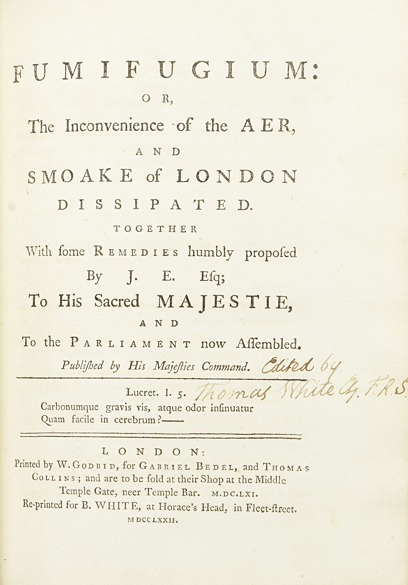 LONDON - EVELYN, THE GREAT FIRE AND POLLUTION Composite volume, [eighteenth-century]