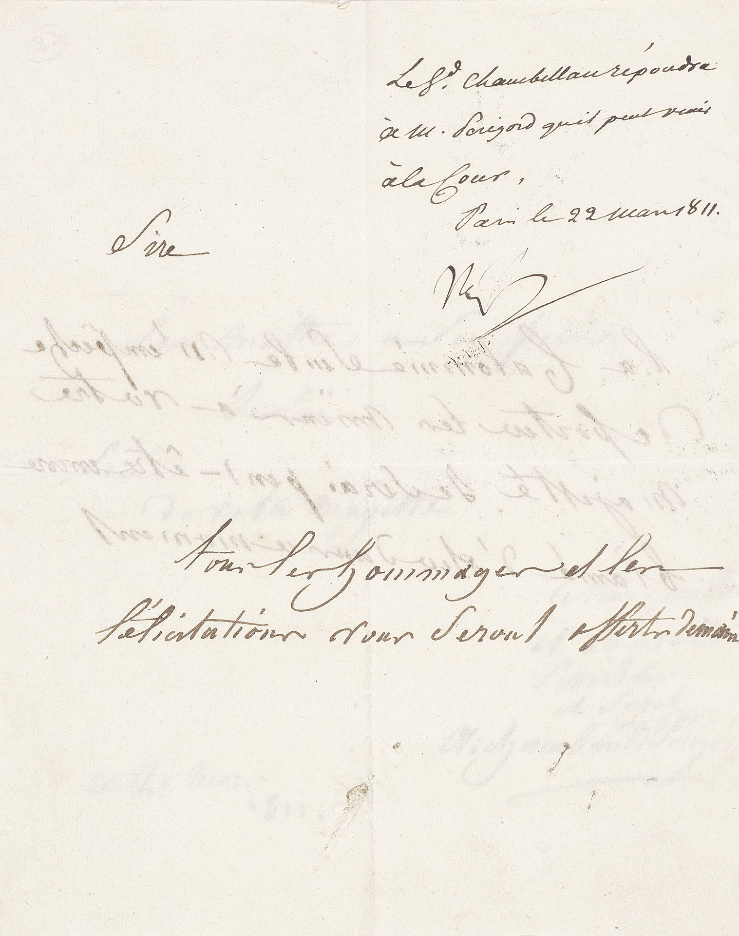 NAPOLEON BONAPARTE Note signed ('Nap'), Paris, 21 March 1811
