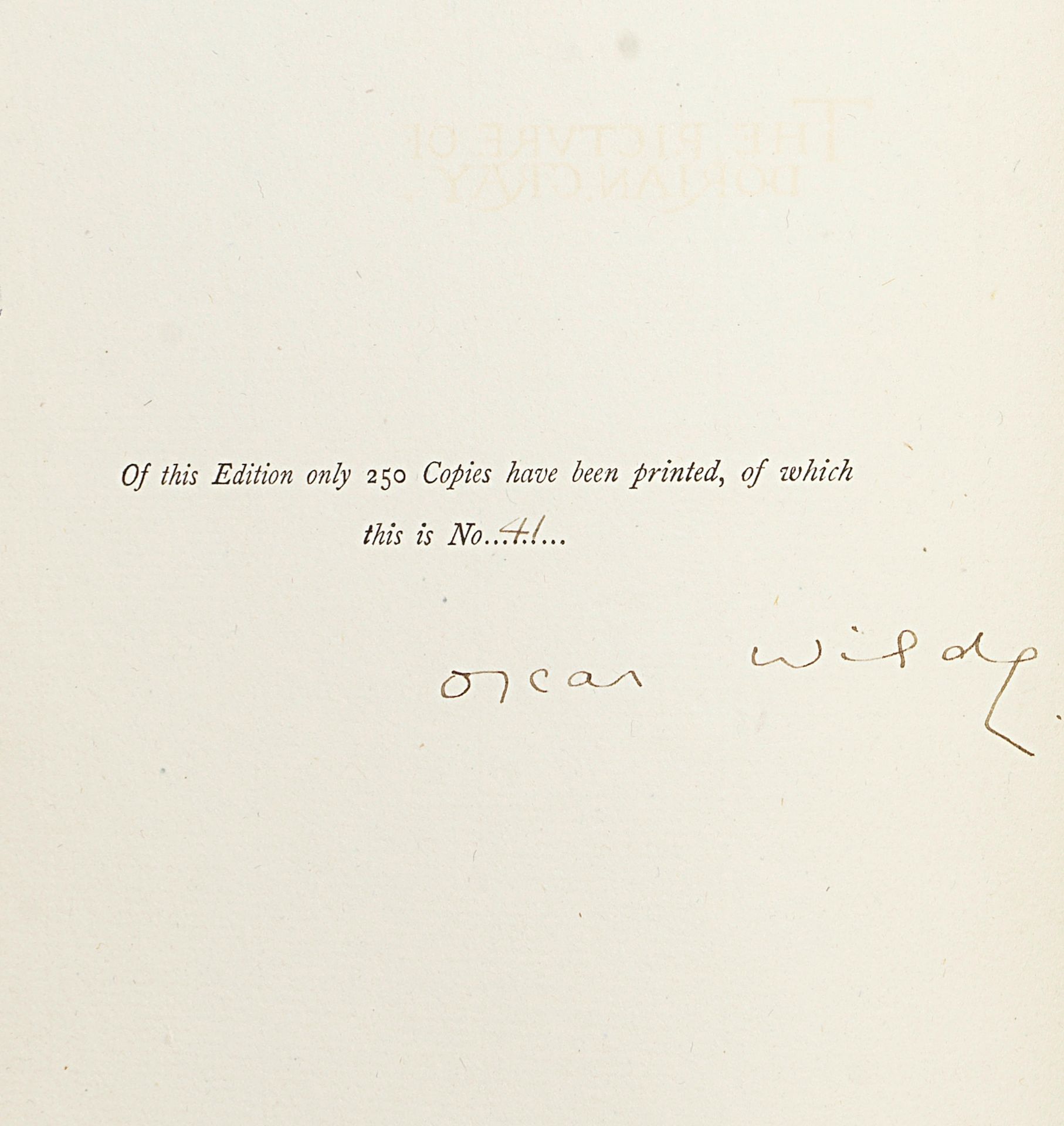 WILDE (OSCAR) The Picture of Dorian Gray, NUMBER 41 OF 250 LARGE PAPER COPIES SIGNED BY THE AUTH...