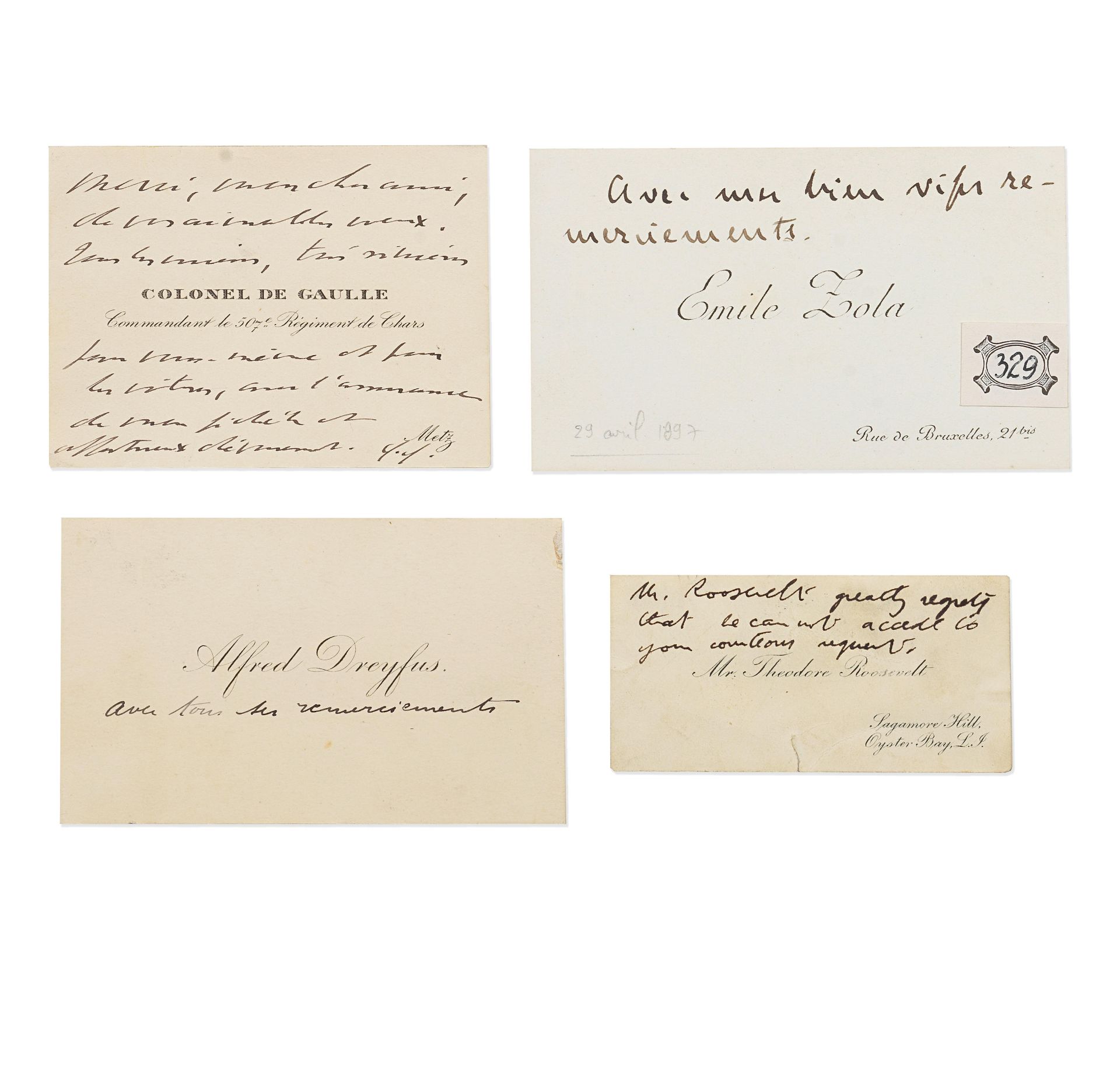 VISITING CARDS Collection of seven printed visiting cards, four inscribed