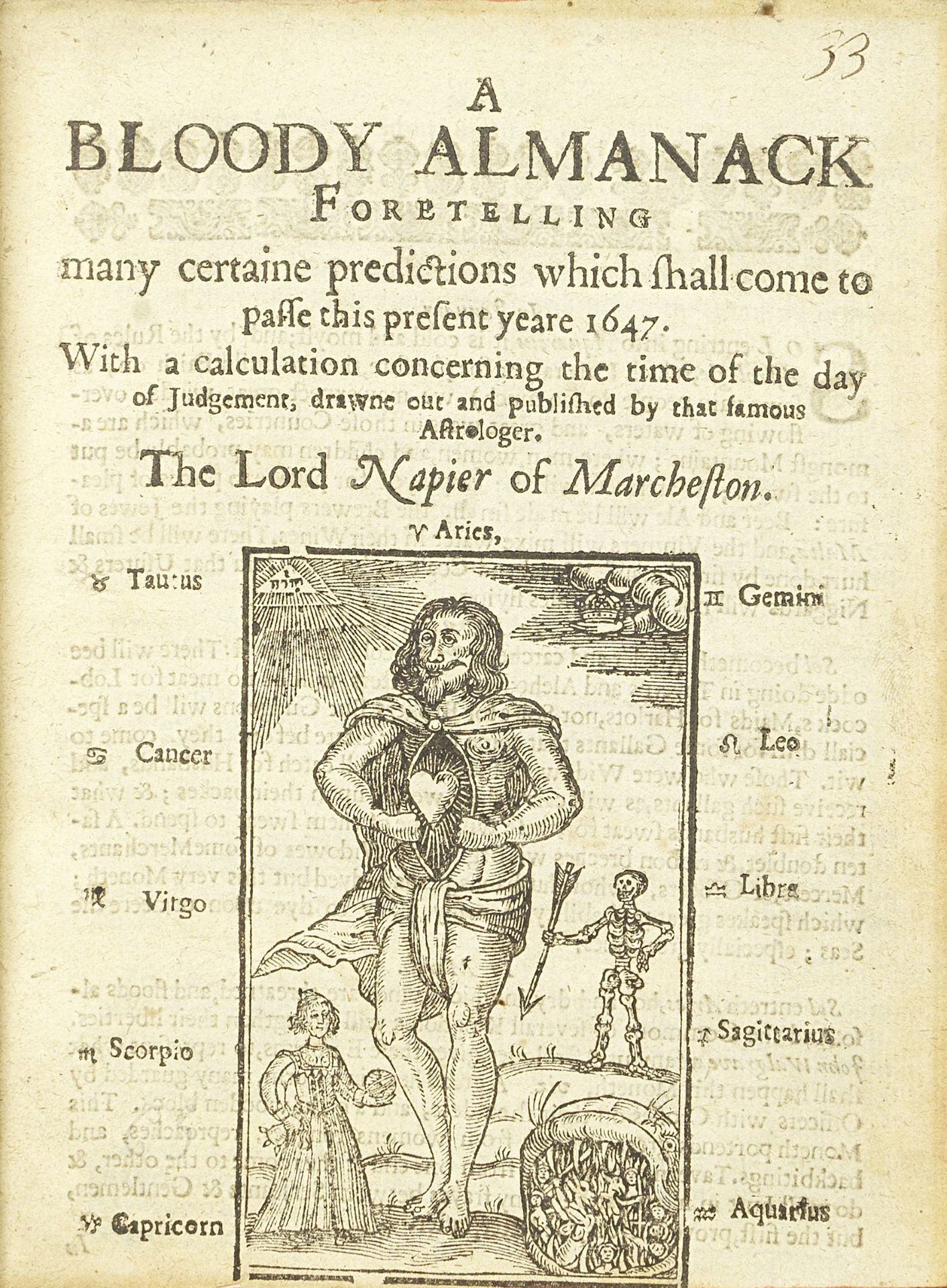 ALMANAC FOR 1647 A Bloody Almanack Foretelling Many Predictions Which Shall Come to Passe this P...