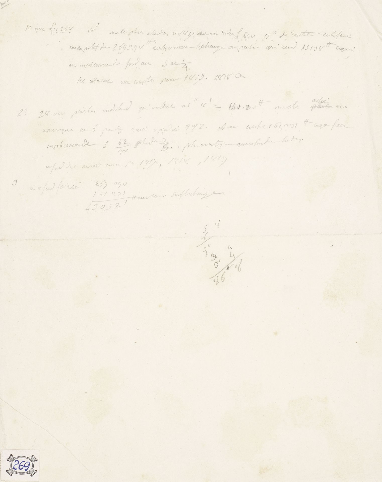 NAPOLEON BONAPARTE Autograph note of financial calculations, unsigned, [St Helena, ?1818]