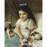 Emile Munier (French, 1840-1895) Feeding the kittens