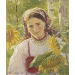 Fedot Vasilievich Sychkov (Russian, 1870-1958) Young woman among sunflowers