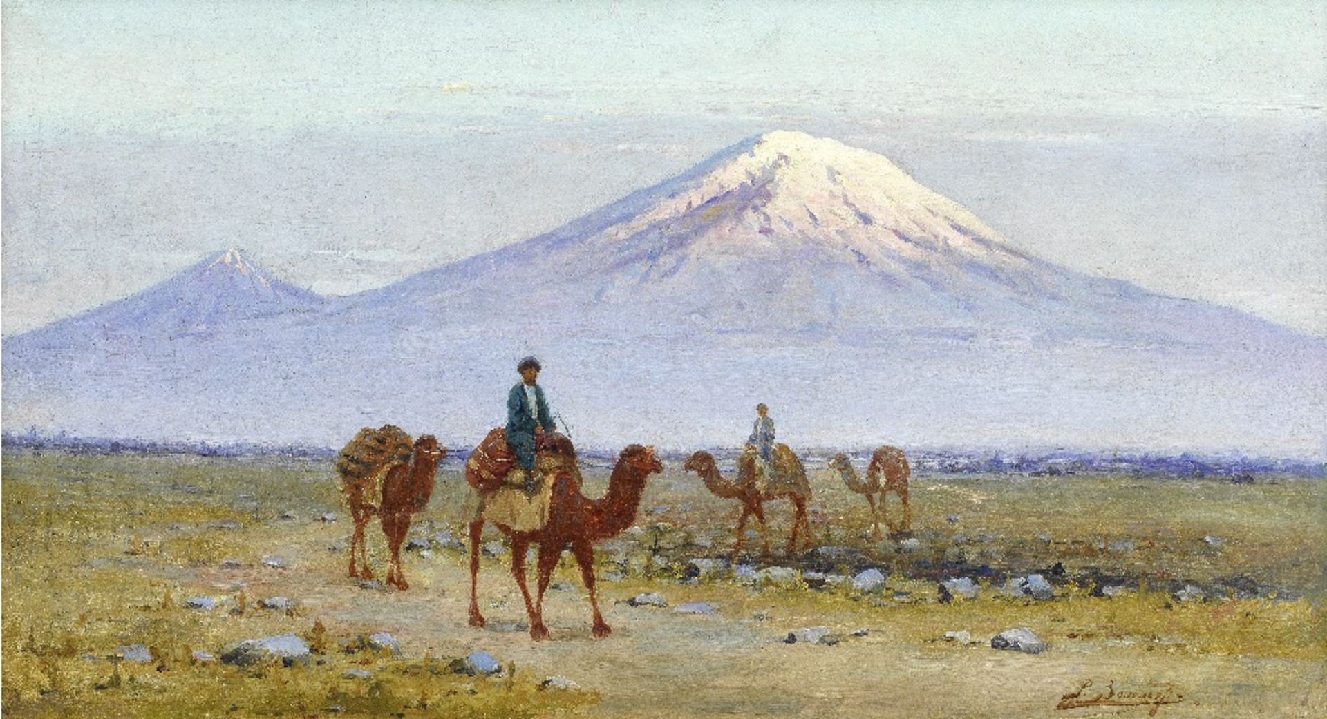 Richard Karlovich Zommer (Russian, 1866-1939) Camel trekking before Mount Ararat