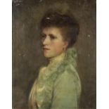 Emma Irlam Briggs (British, 1867-1951) Portrait of the artist's sister, Mrs F. J. Butts in green