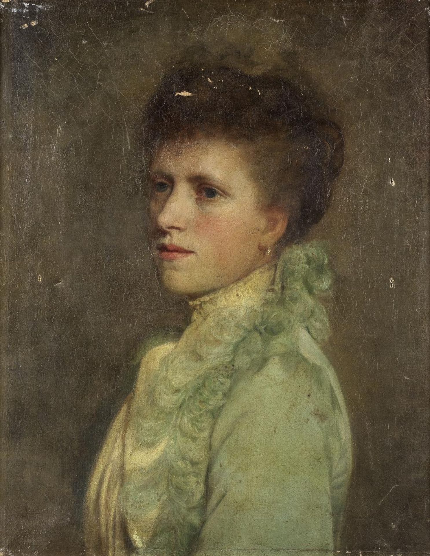 Emma Irlam Briggs (British, 1867-1951) Portrait of the artist's sister, Mrs F. J. Butts in green