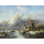 Fredrik Marinus Kruseman (Dutch, 1816-1882) Winter landscape with figures on a frozen river
