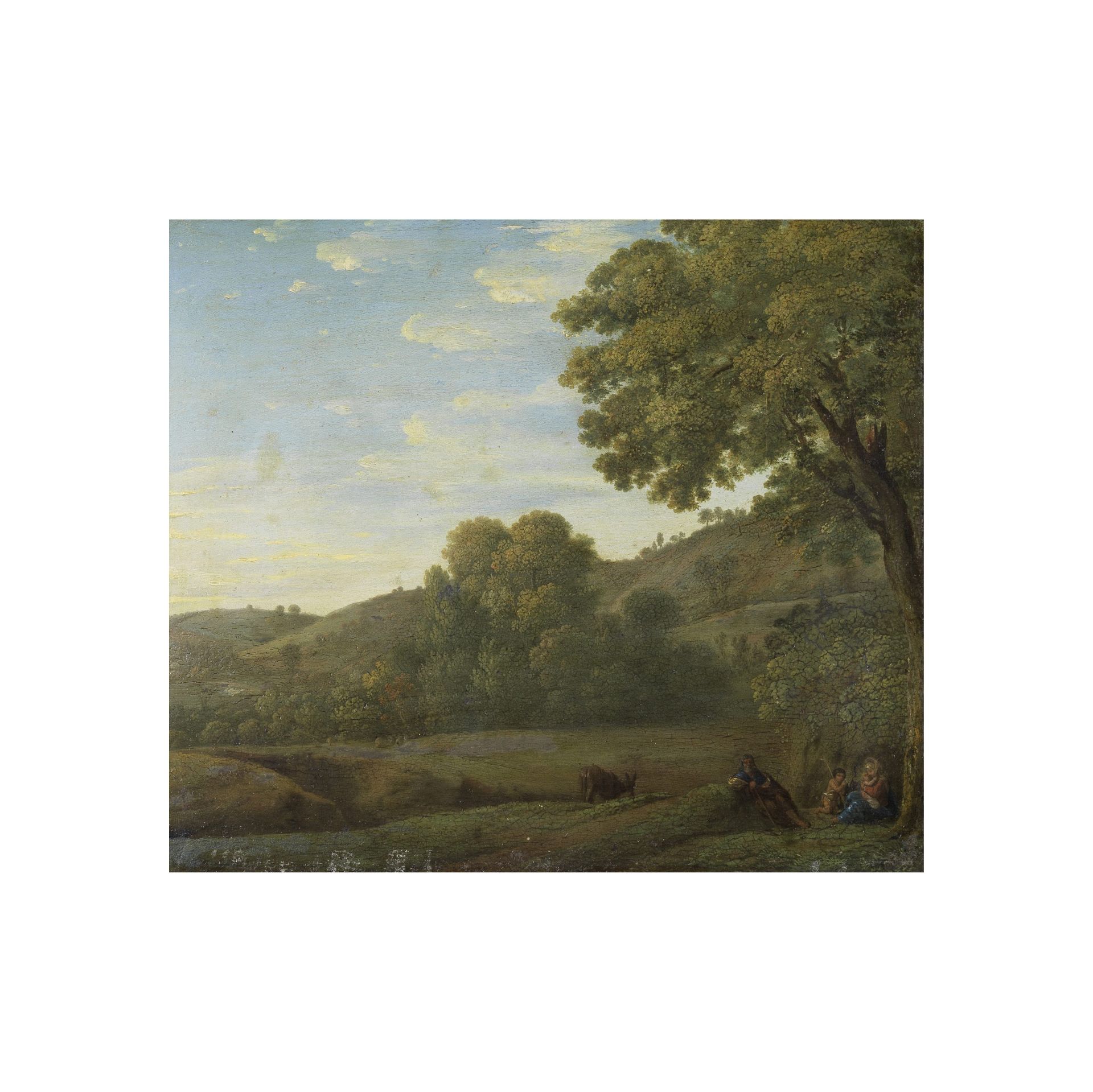 Entourage de Claude Gell&#233;e dit Le Lorrain (1600-1682) Paysage avec Sainte Famille et Saint ...
