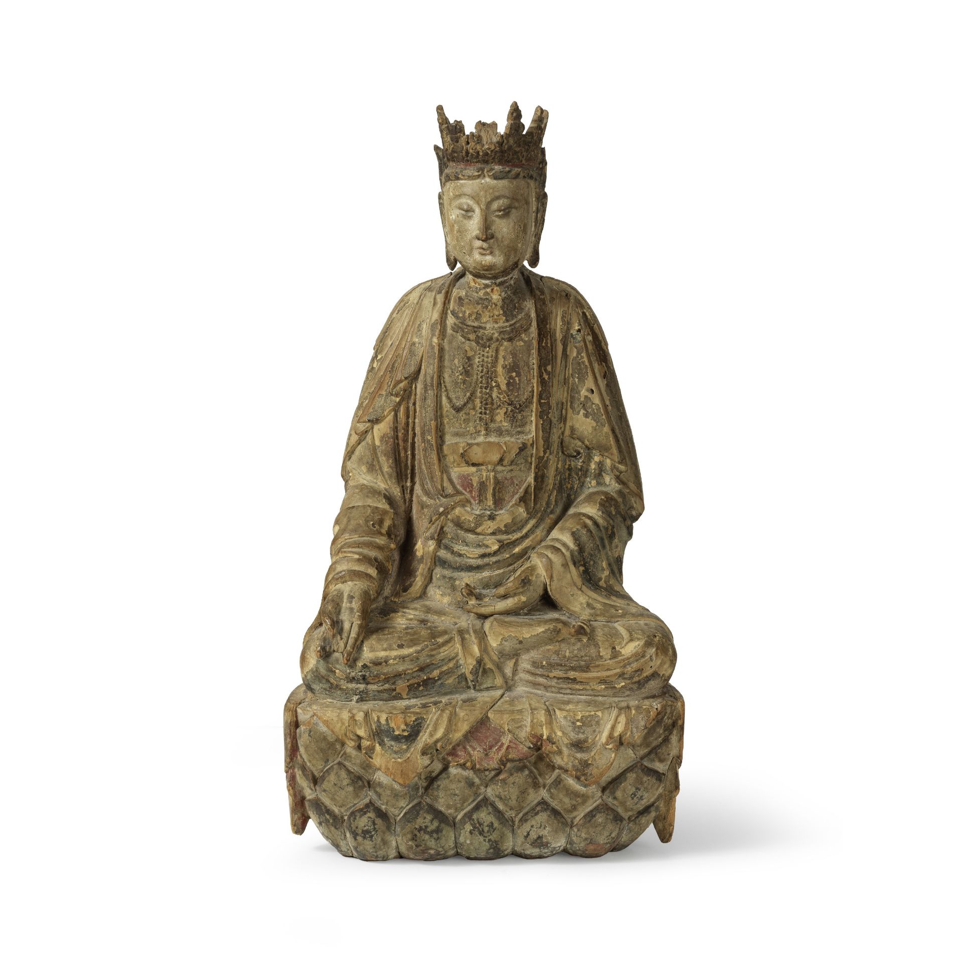 Statuette de Bodhisattva en bois sculpt&#233;, Chine, Dynastie Ming ou post&#233;rieur