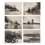 A GROUP OF PHOTOGRAPHS RECORDING THE ATTACKS ON THE ADMIRAL GRAF SPEE AND OTHER BATTLESHIPS.