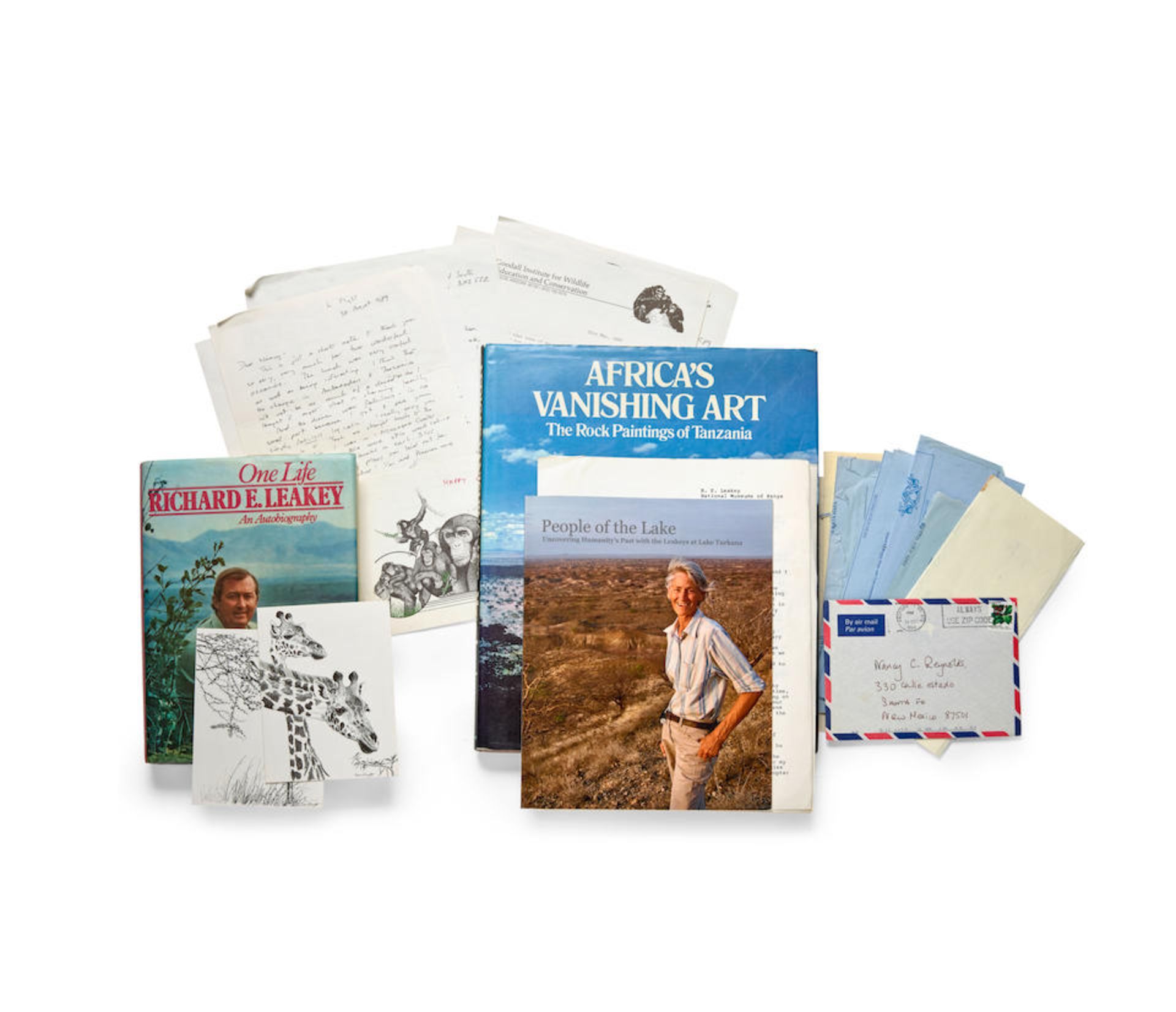 JANE GOODALL AND THE LEAKEYS. A group lot of books and correspondence related to Anthropologists...
