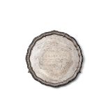 MARINE CORPS PRESENTATION SALVER. Sterling silver engraved footed salver,