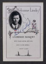 LUCKY LINDY BANQUET ANNOUNCEMENT. LINDBERGH, CHARLES. 1902-1974. Document Signed ('Charles A. Li...