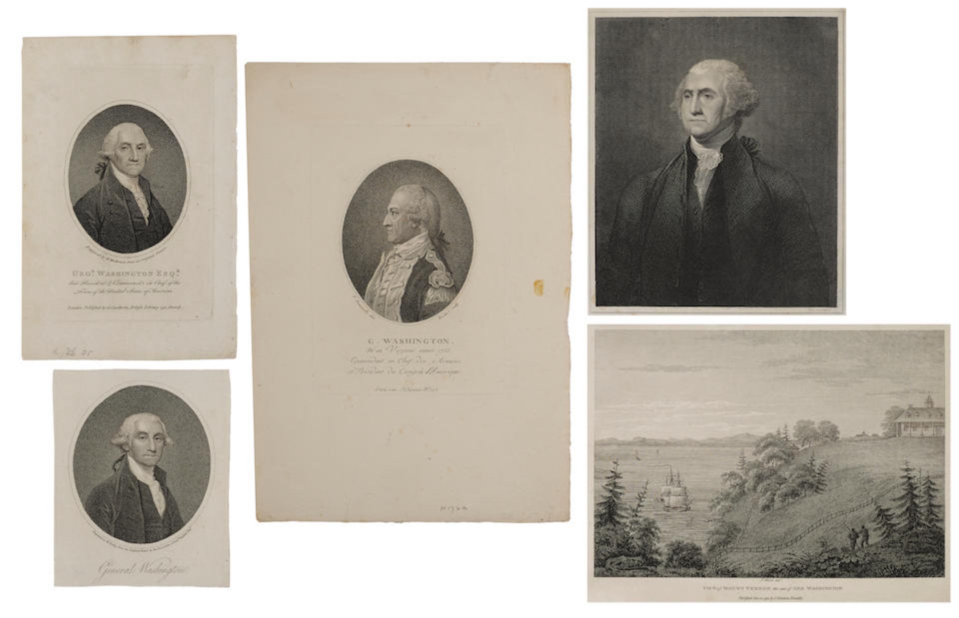A COLLECTION OF WASHINGTON ENGRAVINGS. 8 engraved prints of Washington, including