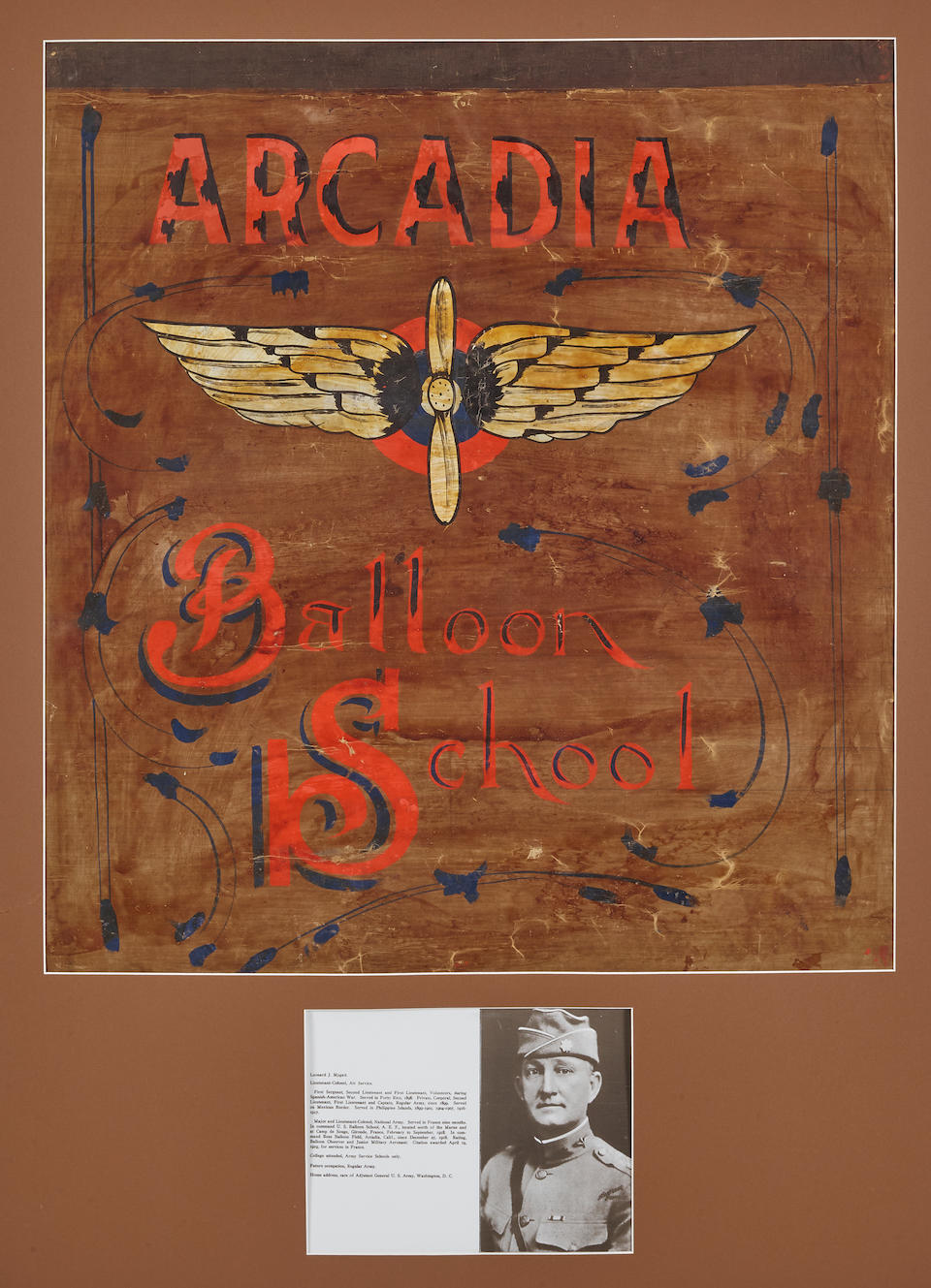 WORLD WAR I: ARCADIA BALLOON SCHOOL, ROSS FIELD, CALIFORNIA. Painted Balloon Panel. [California...