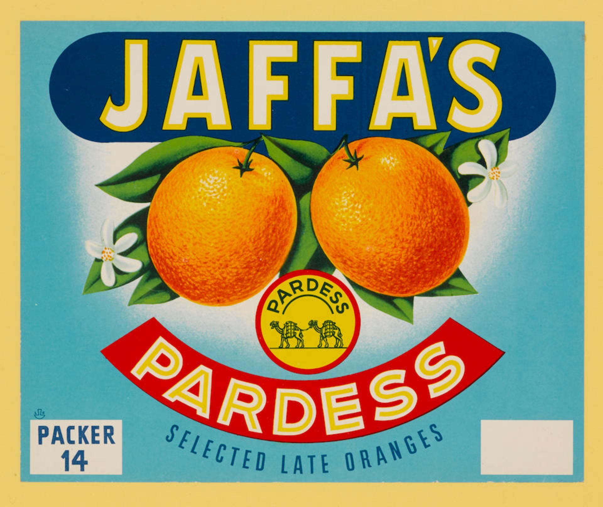 JAFFA'S PARDESS, SELECTED LATE ORANGES, c.1950 lithographic poster printed by Levin Epshtein