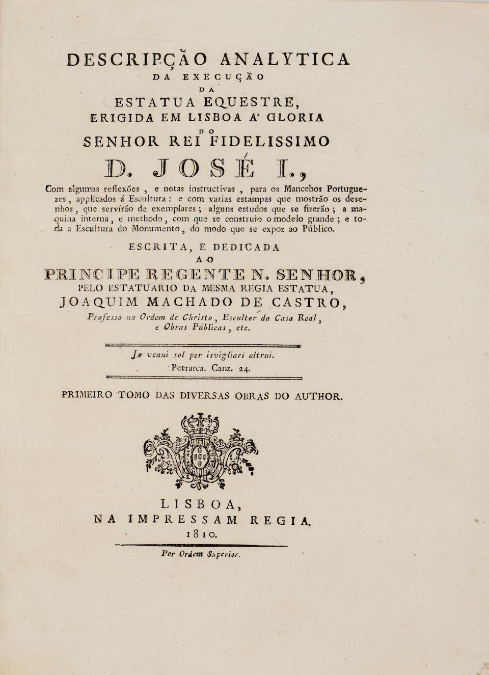 CASTRO, JOACHIM MACHADO DE. 1731-1822. Descripção Analytica de Execução de E... - Image 3 of 3