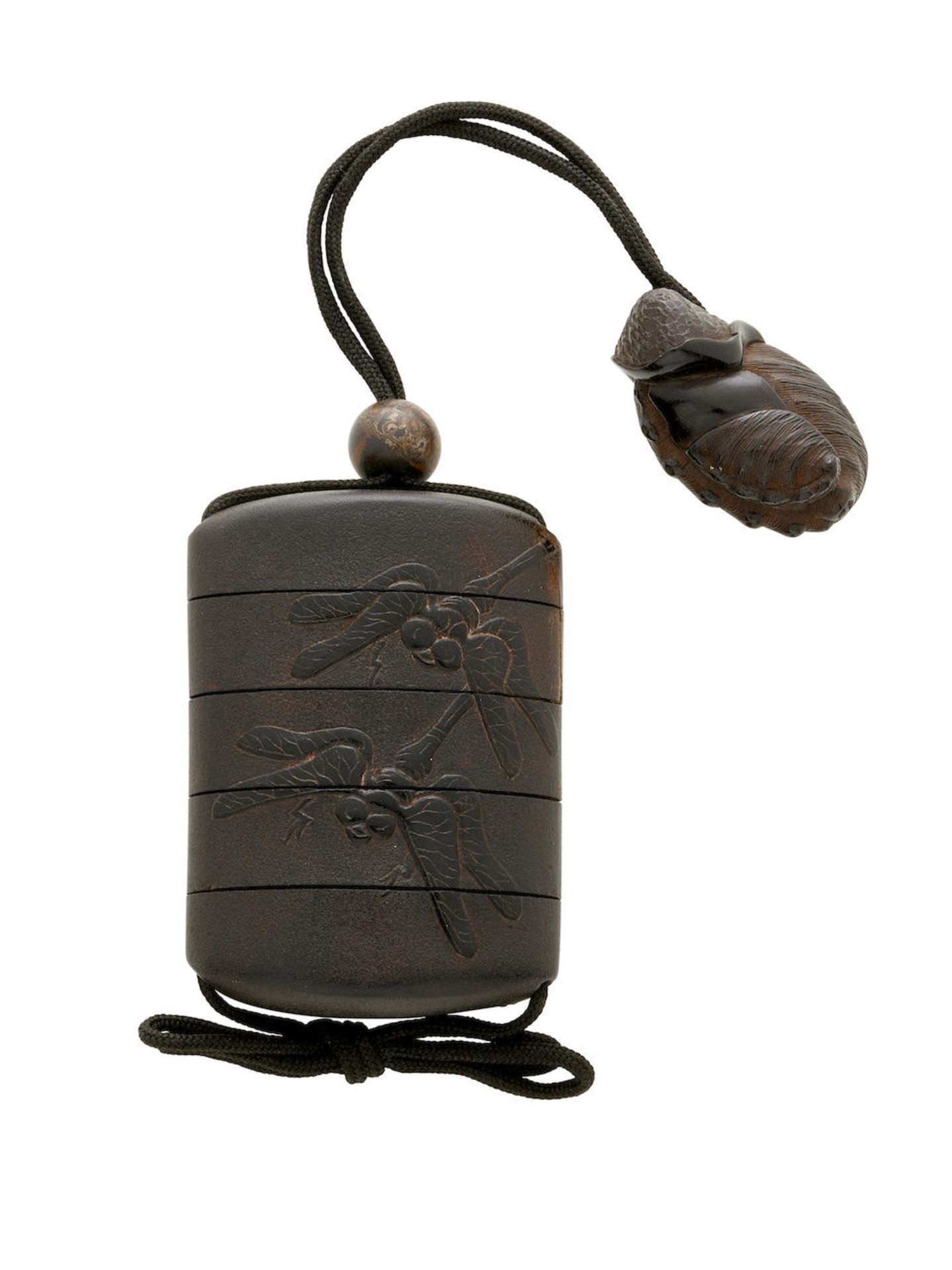 A FOUR-CASE BLACK-LACQUER INRŌ WITH DRAGONFLIES Edo period (1615-1868), 19th century